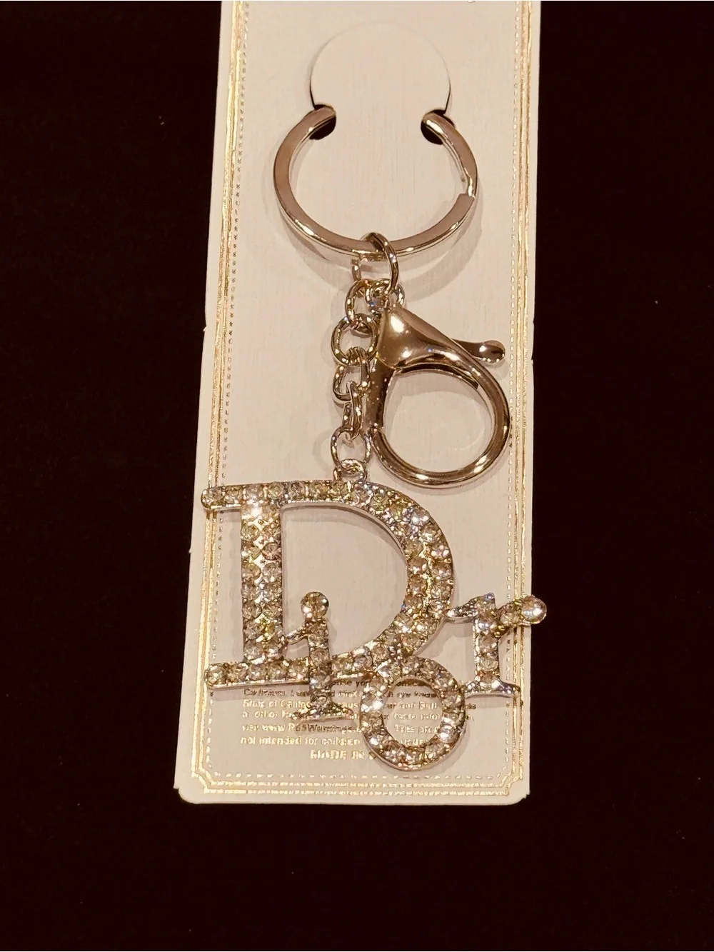 Bag Charm Crystal Monogram Keychain Silver Tone NWT
